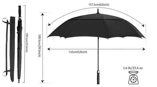 Double Canopy Black Vented Golf Umbrella Manufacturers